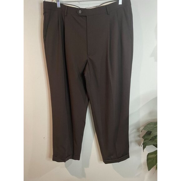 Pronto Uomo Mens Dress Pants 40W 100% Wool Flat Front Brown - Picture 3 of 14